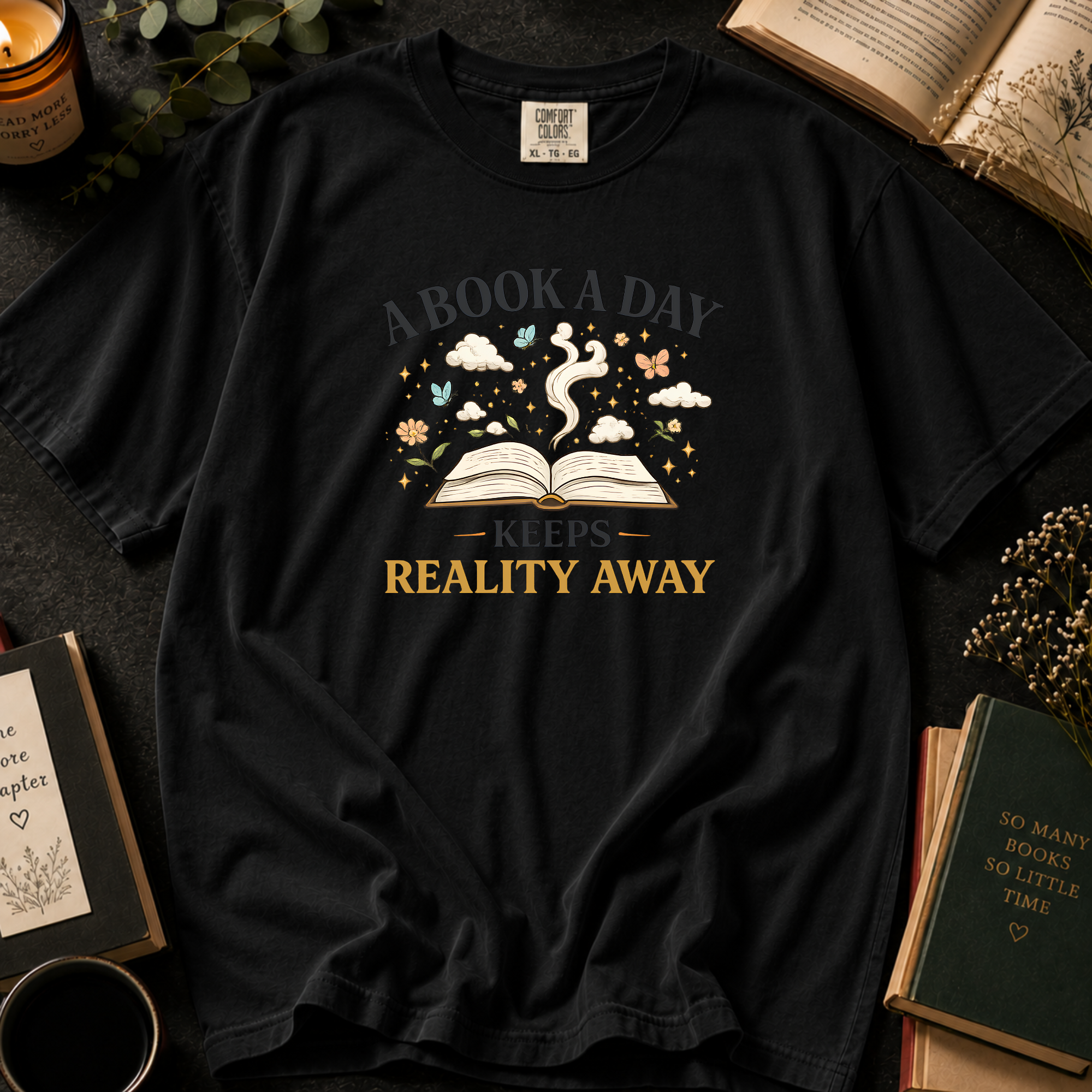 Black bookish graphic tee from the full Between the Pages collection