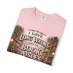 T-Shirt — "I Love Long Walks Down the Book Aisle" Literary Graphic Tee
