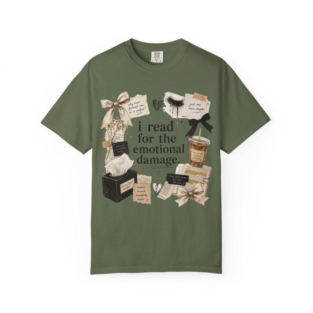 I Read For The Emotional Damage T-Shirt — Book Lover Graphic Tee