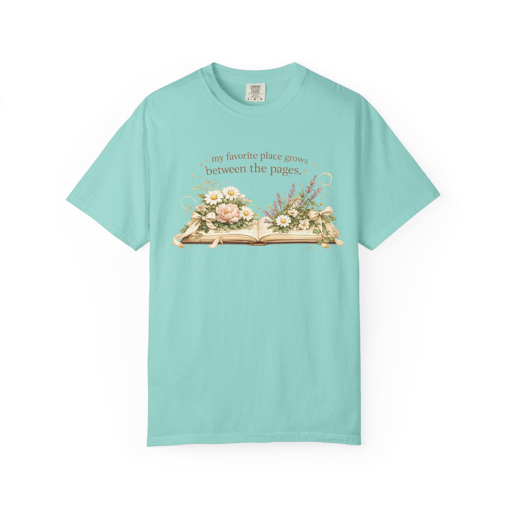 Book Lover Floral T-Shirt — "My favorite place is between the pages" Reading Tee