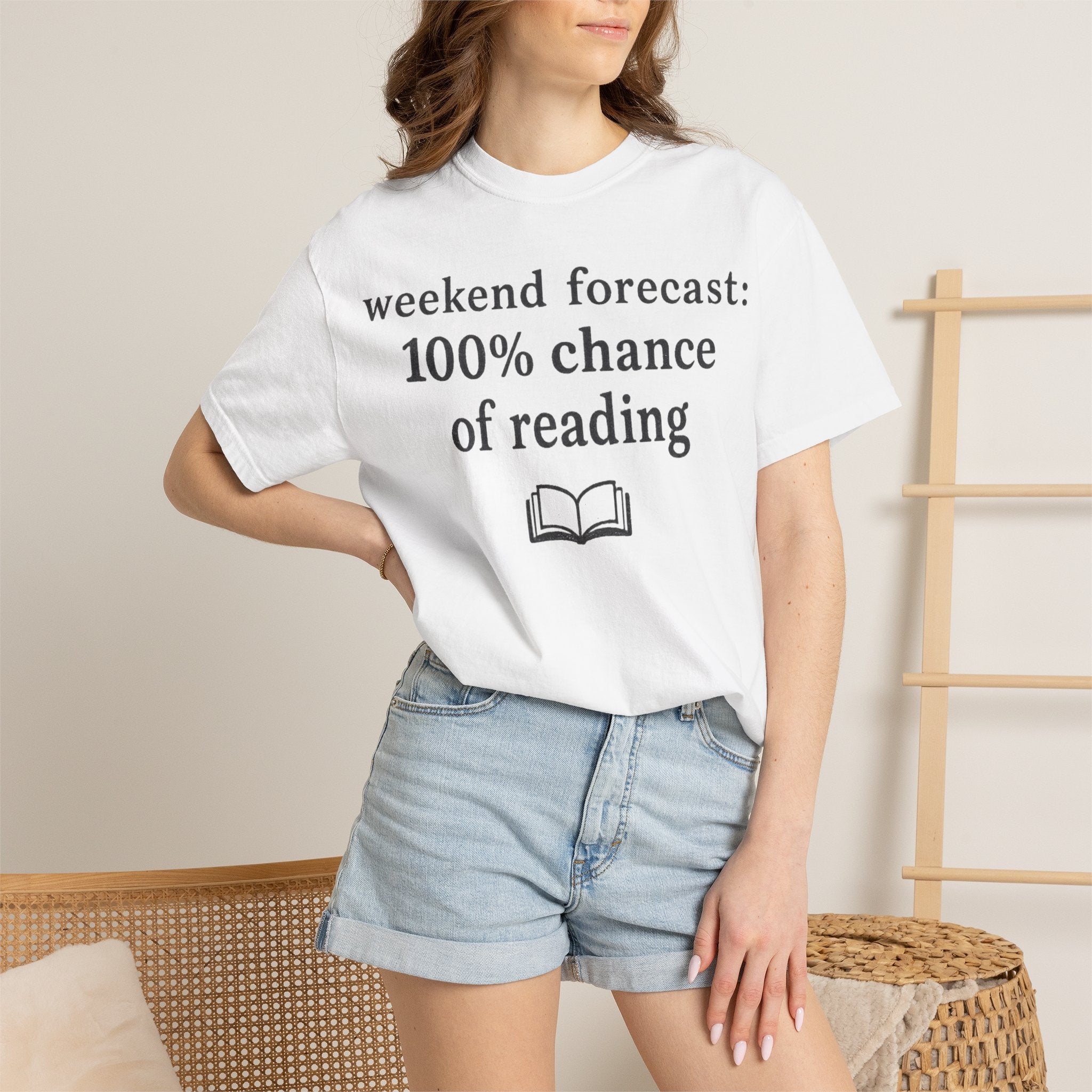 Reading Forecast T-Shirt — “Weekend Forecast: 100% Chance of Reading” Book Lover Tee