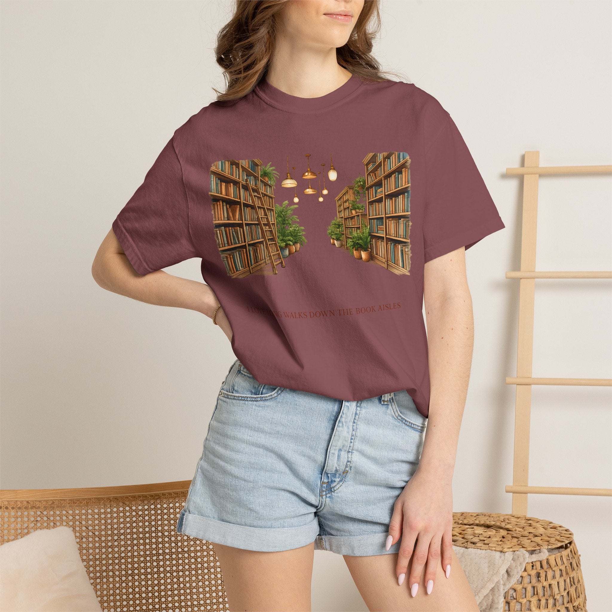 Book Nook T-Shirt — 'I Long Long Walk Down The Book Aisles' Literary Tee