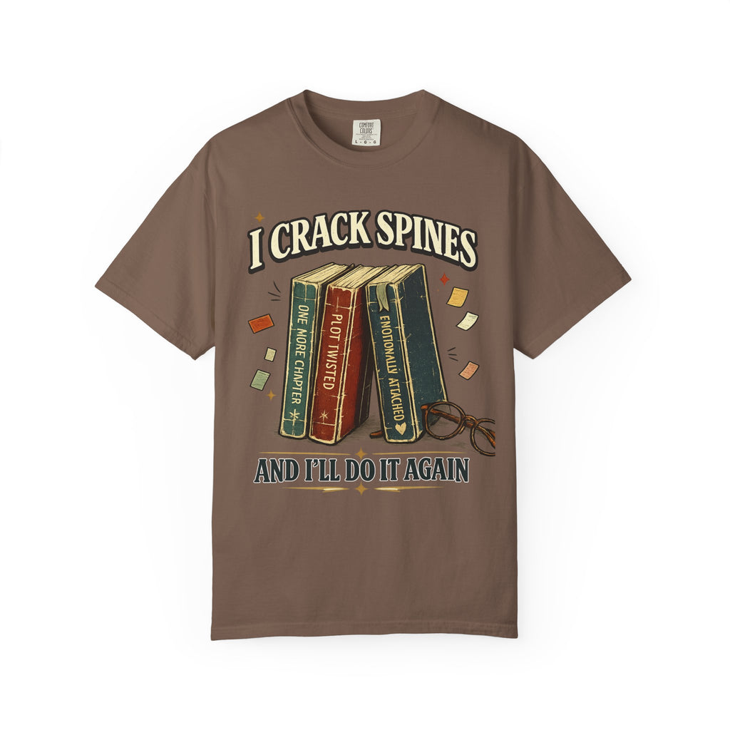 Book Lover T-Shirt — "I Crack Spines and I'll Do It Again" Vintage Stack Graphic