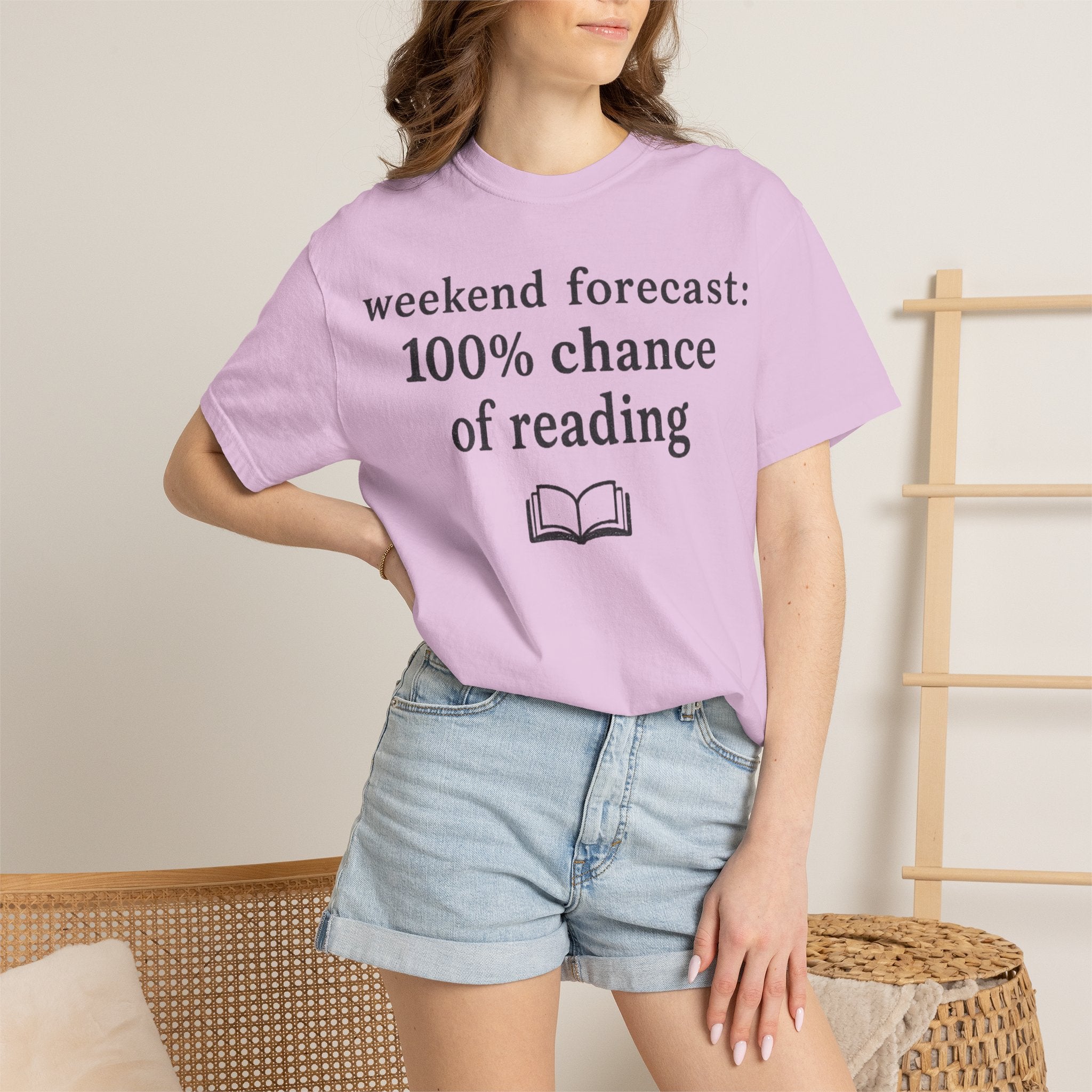 Reading Forecast T-Shirt — “Weekend Forecast: 100% Chance of Reading” Book Lover Tee