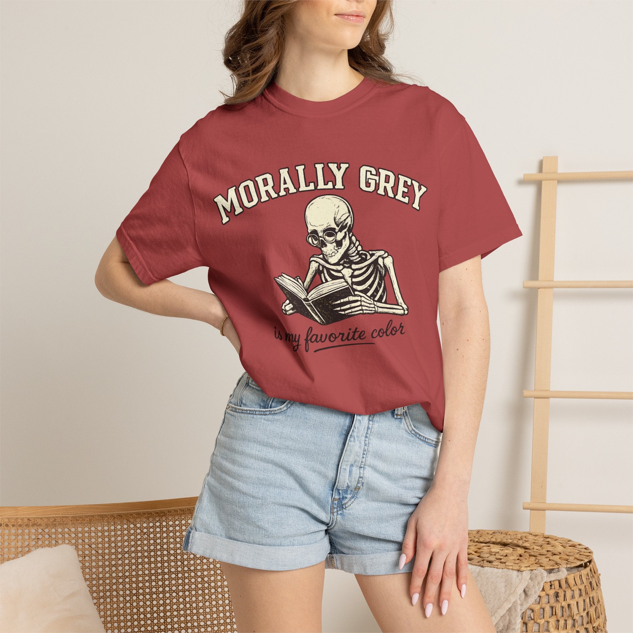 Morally Grey Skeleton Tee — "Morally Grey is My Favorite Color" Graphic T-Shirt