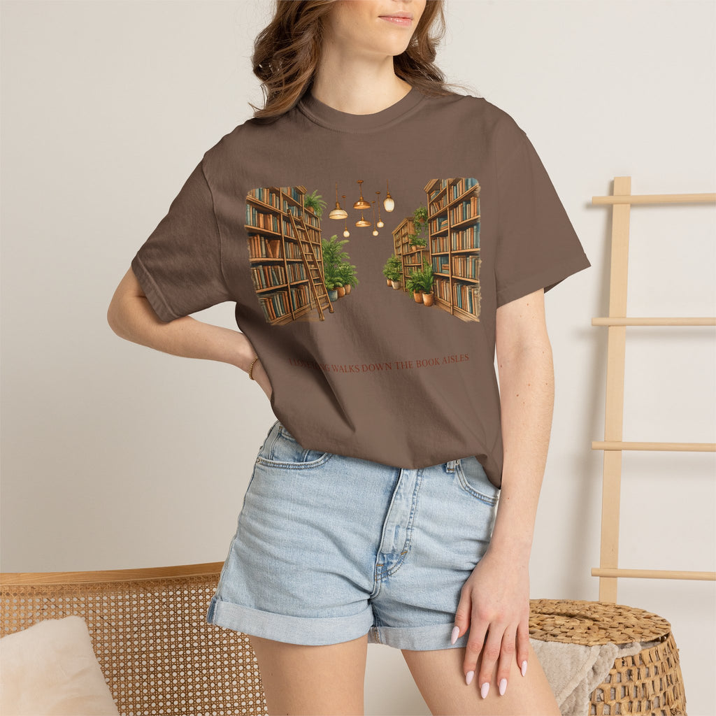 Book Nook T-Shirt — 'I Long Long Walk Down The Book Aisles' Literary Tee