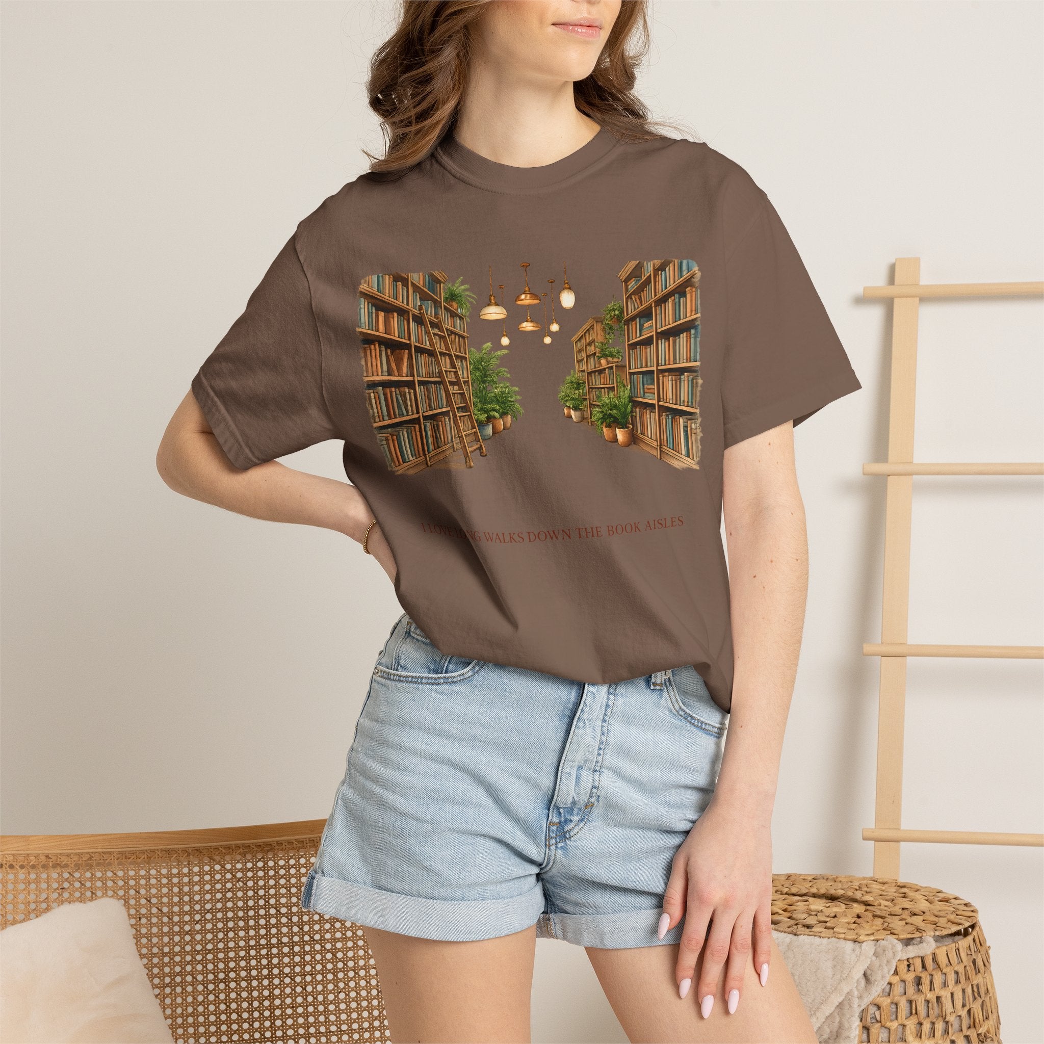 Book Nook T-Shirt — 'I Long Long Walk Down The Book Aisles' Literary Tee