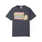 Cozy Bookstack Tee — Pastel Books, Candle & Rose Graphic T‑Shirt