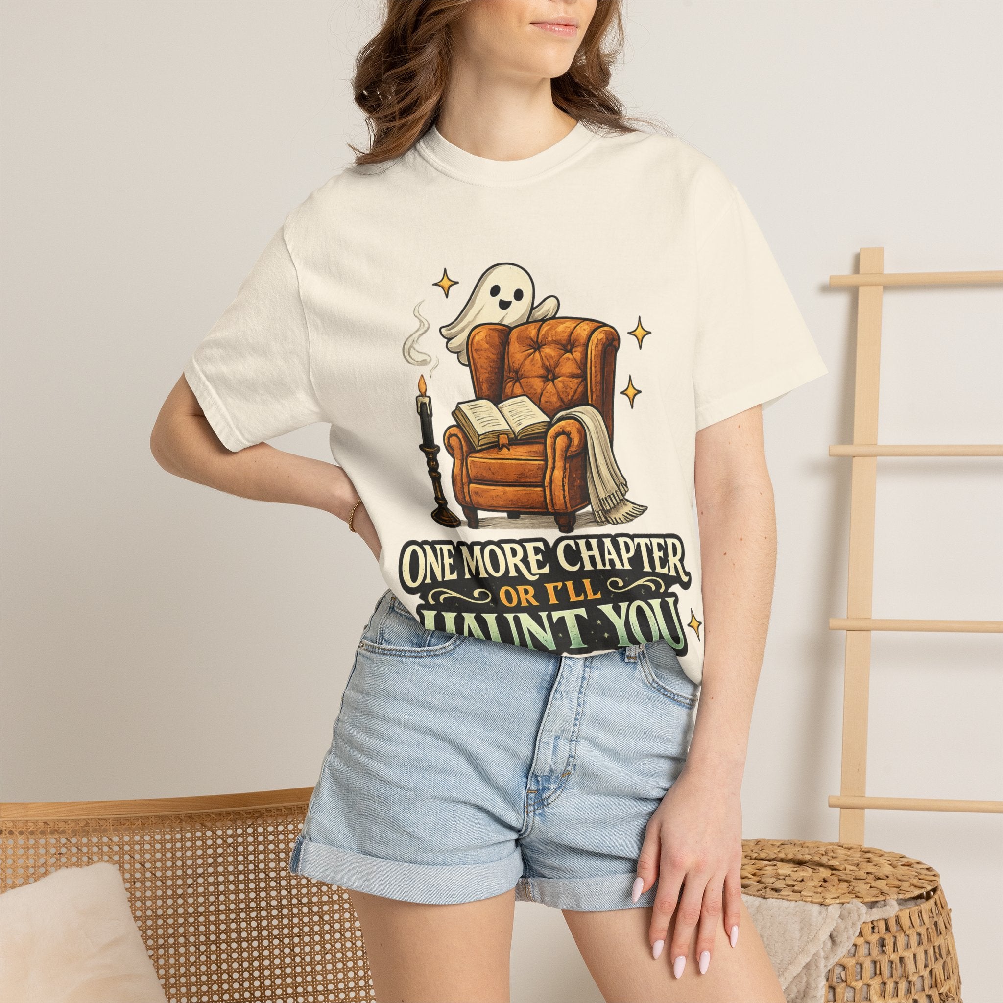 T-Shirt — “One More Chapter or I’ll Haunt You” Ghost Reading Tee