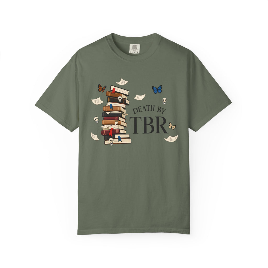 Death by TBR Book Stack T-Shirt — Reader Gift Graphic Tee