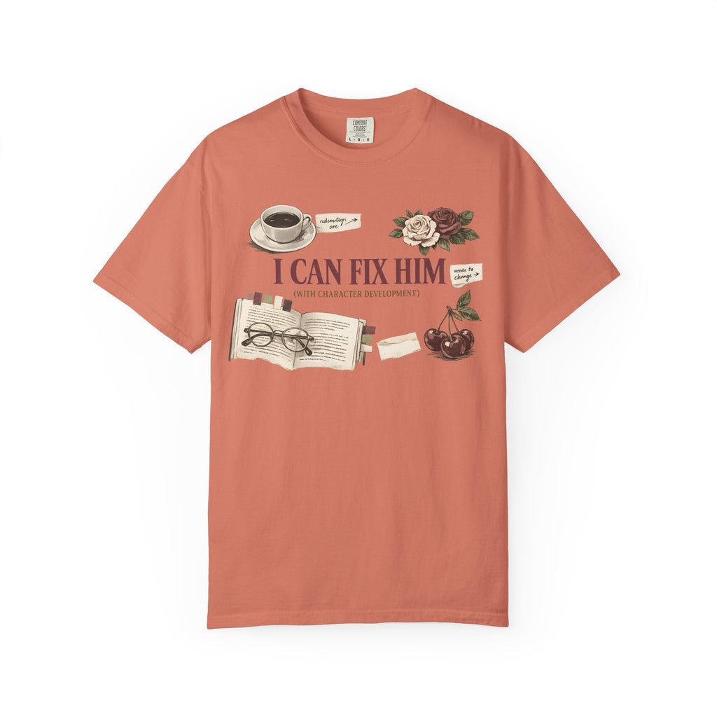 I Can Fix Him T-Shirt — Vintage Floral Literary Coffee Graphic Tee