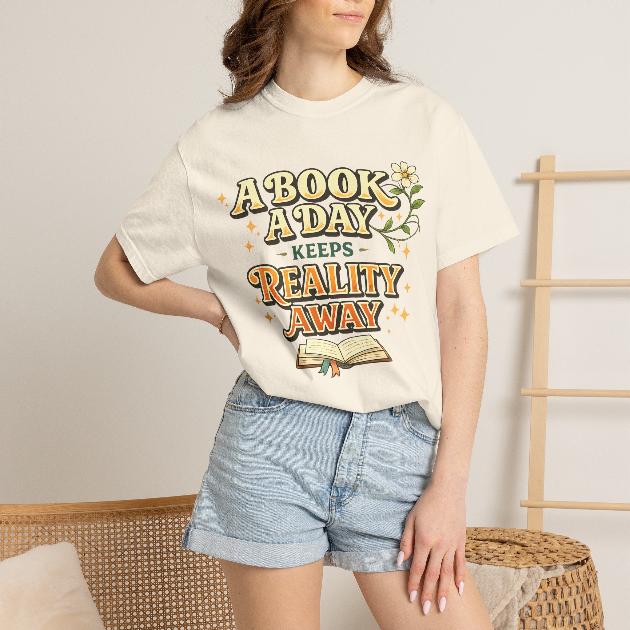 T-Shirt — “A Book A Day Keeps Reality Away” Vintage Reading Tee
