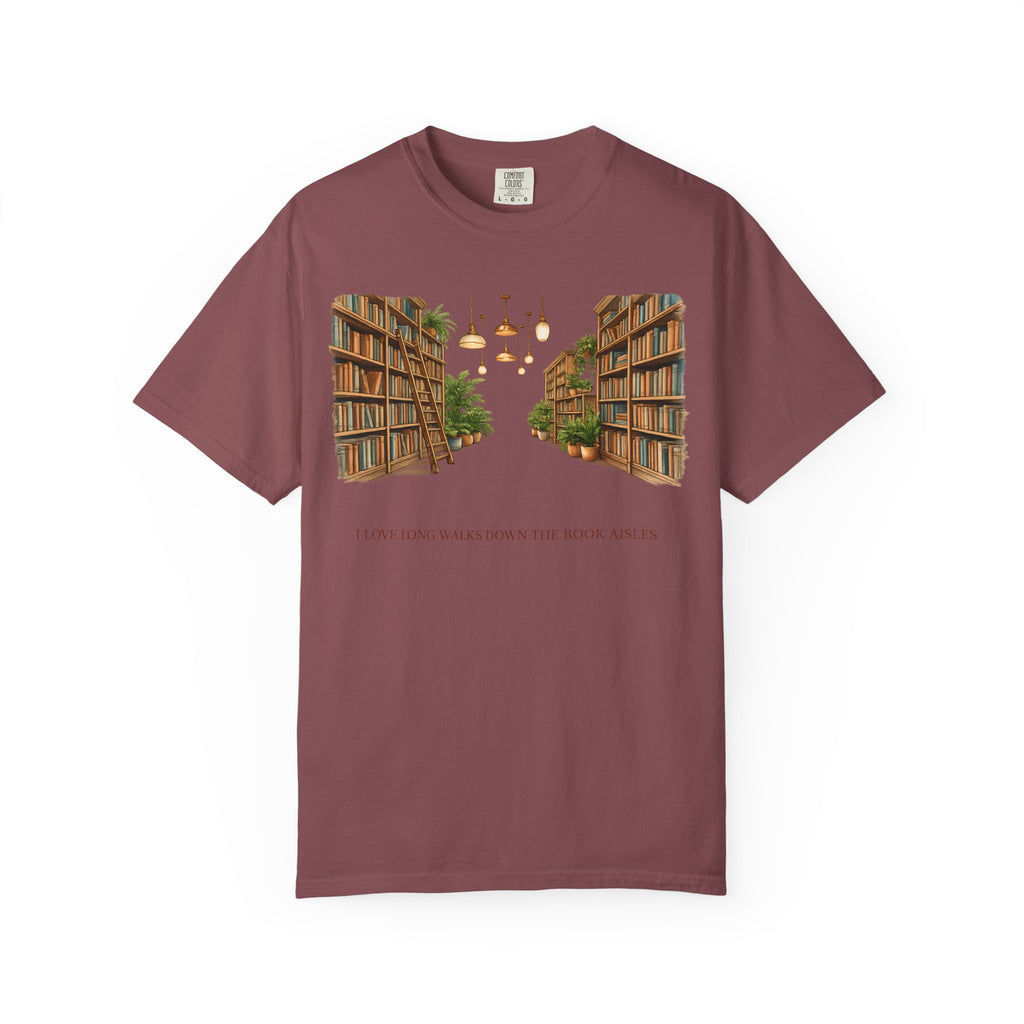 Book Nook T-Shirt — 'I Long Long Walk Down The Book Aisles' Literary Tee