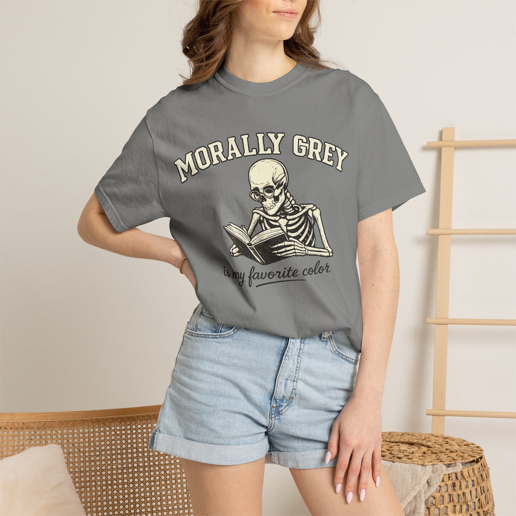 Morally Grey Skeleton Tee — "Morally Grey is My Favorite Color" Graphic T-Shirt