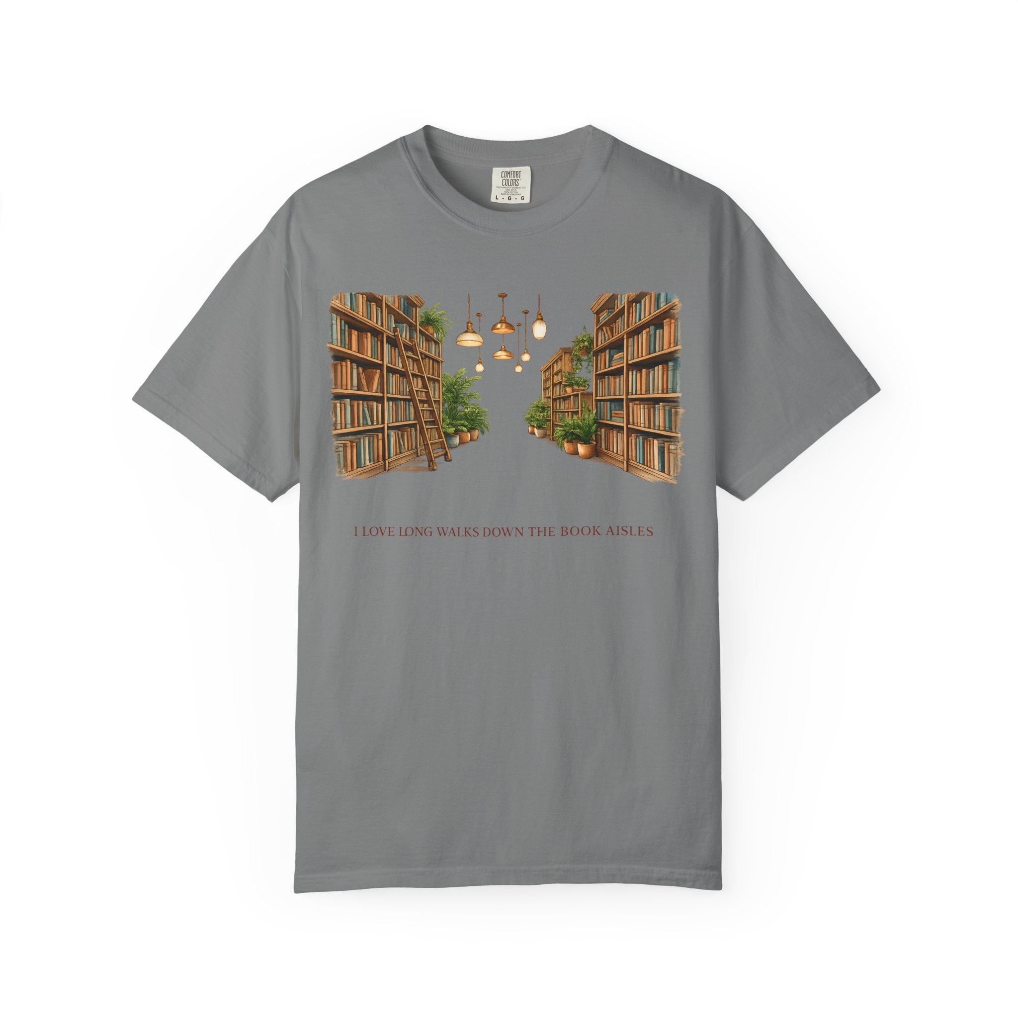 Book Nook T-Shirt — 'I Long Long Walk Down The Book Aisles' Literary Tee