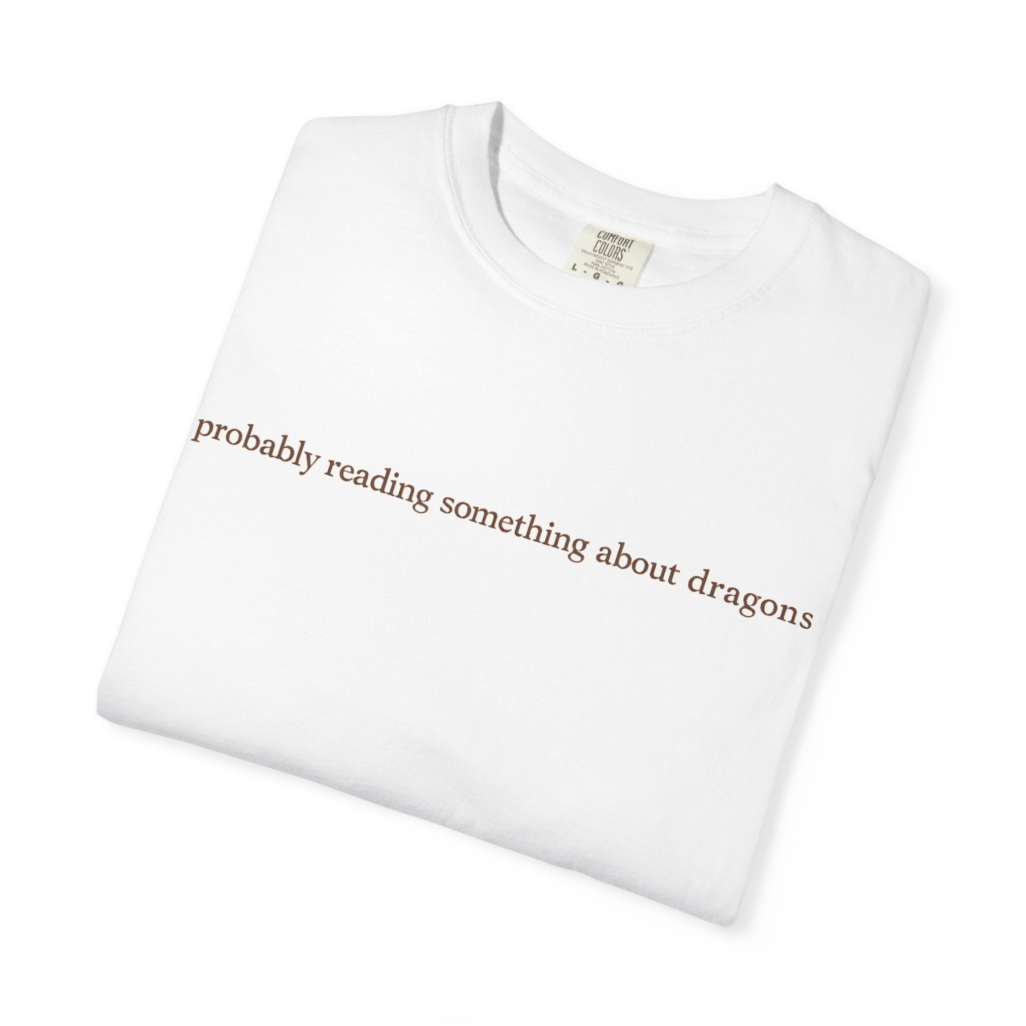 T-Shirt — "probably reading something about dragons" Minimal Bookish Graphic Tee