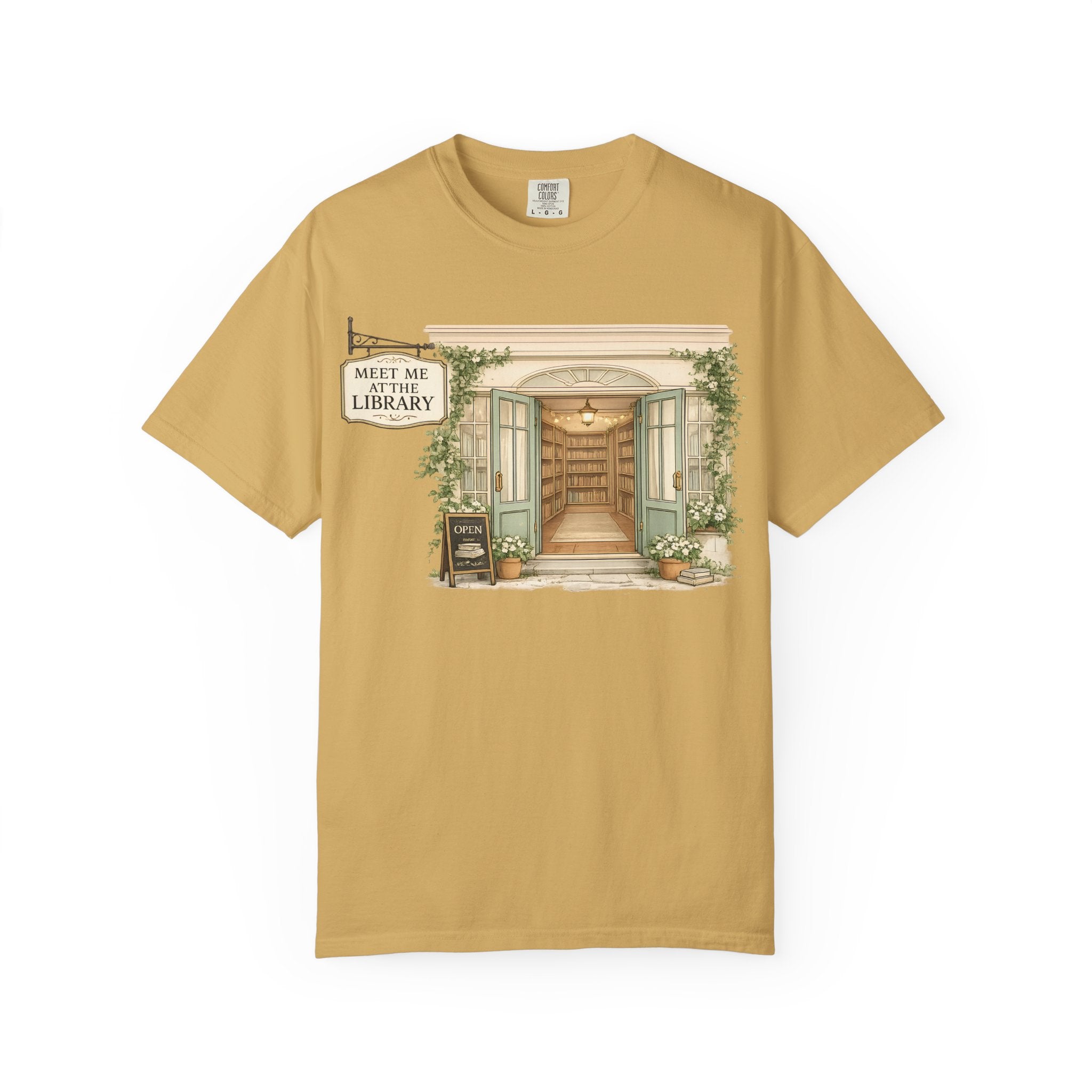 Meet Me at the Library T-Shirt — Cozy Bookshop Illustration Tee