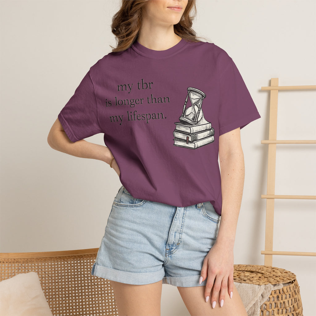 Book Lover T‑Shirt — “my tbr is longer than my lifespan” Graphic Tee