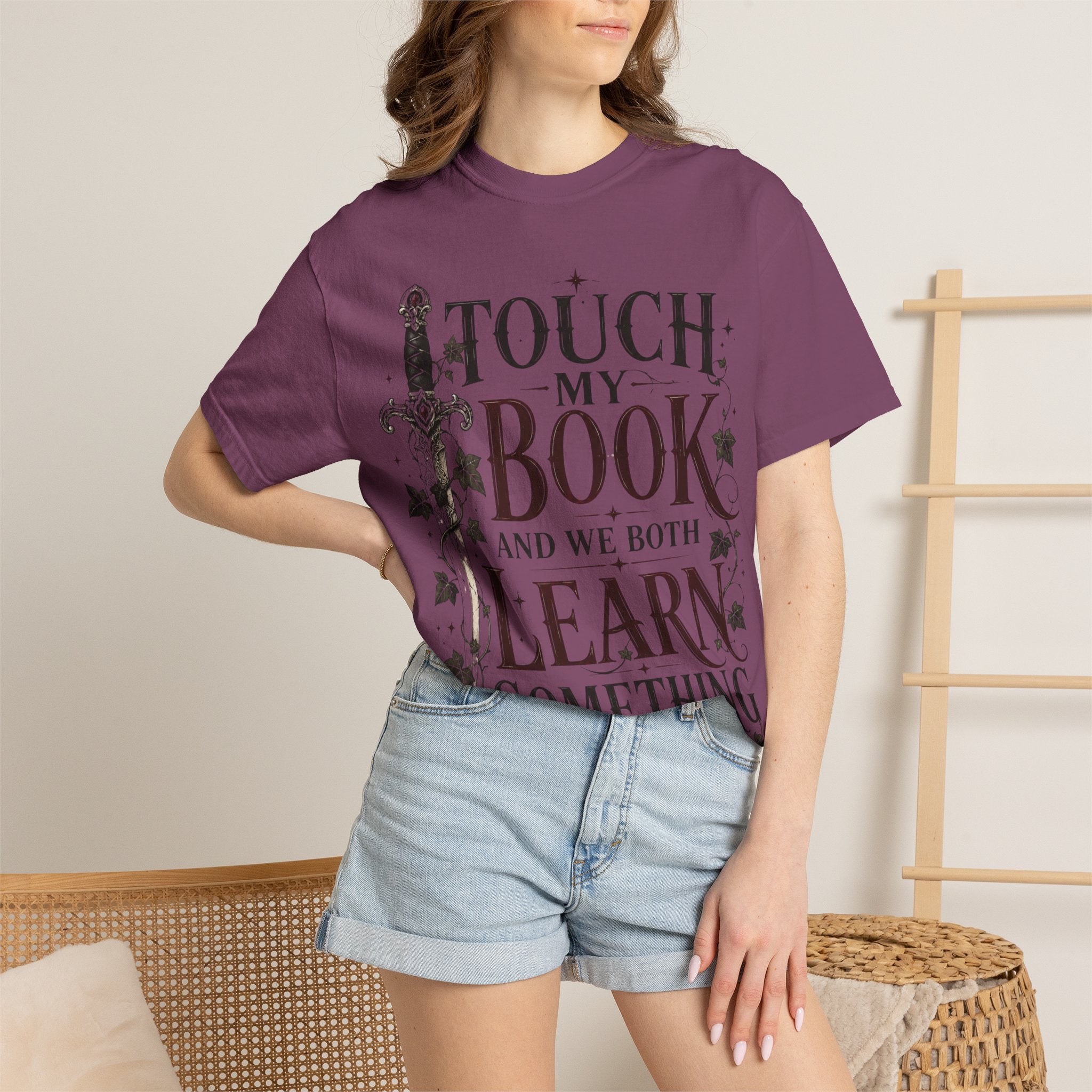 Book Lover T-Shirt — “Touch My Book and We Both Learn Something” Vintage Literary Tee
