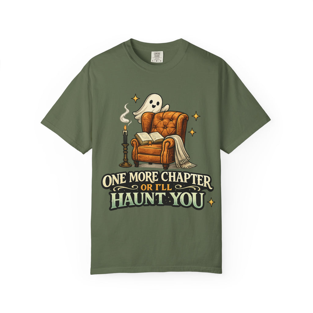 T-Shirt — “One More Chapter or I’ll Haunt You” Ghost Reading Tee