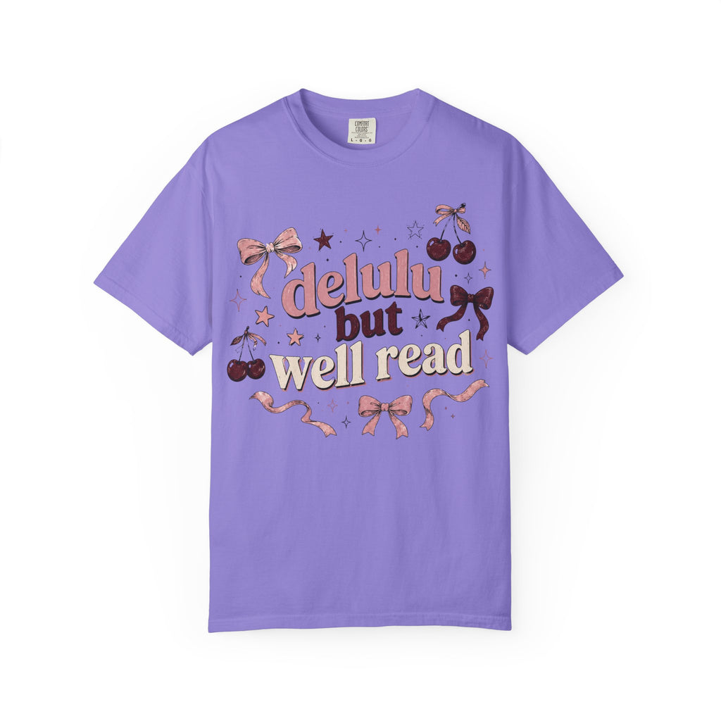 T-Shirt — “Delulu But Well Read” Cute Cherry & Bow Graphic Tee