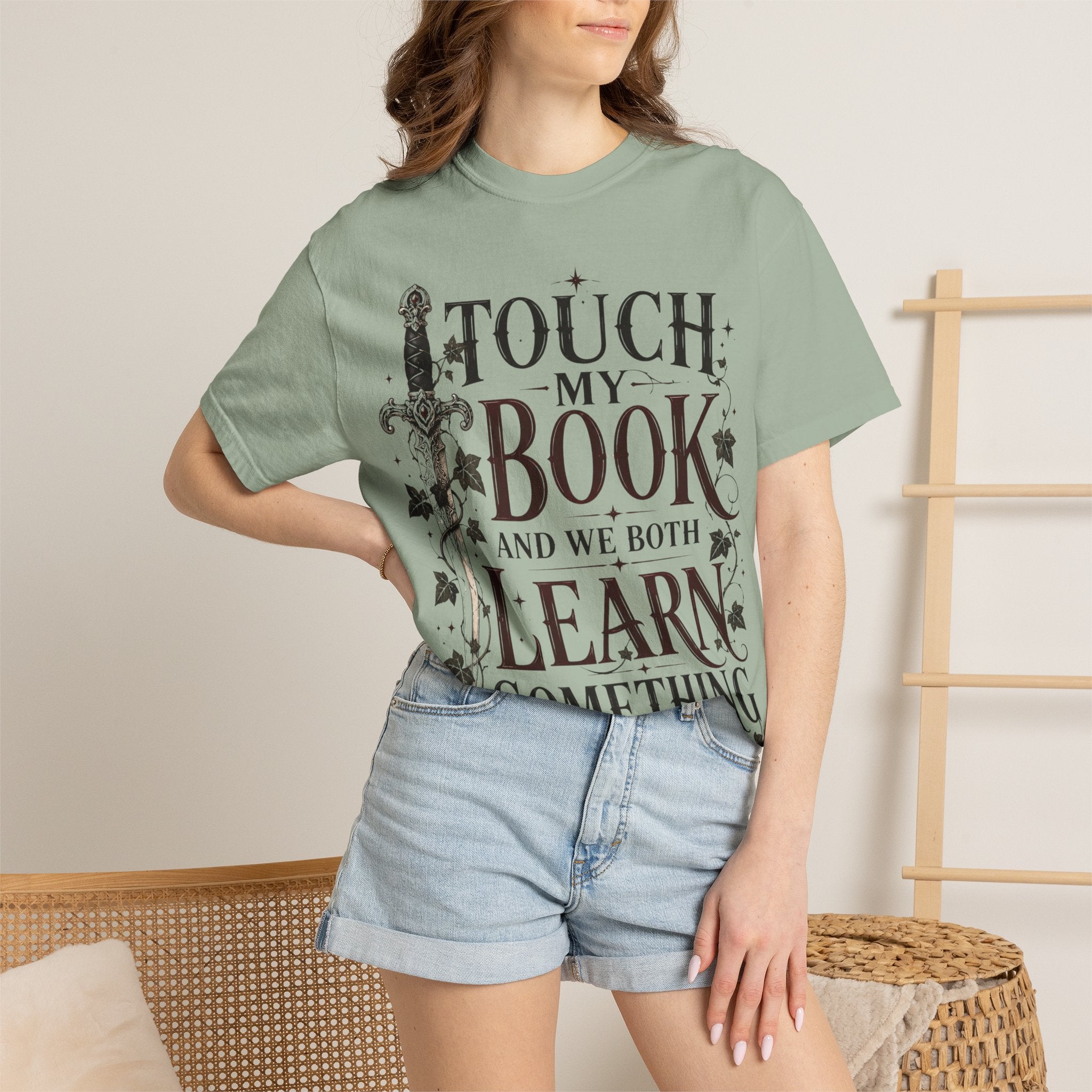 Book Lover T-Shirt — “Touch My Book and We Both Learn Something” Vintage Literary Tee