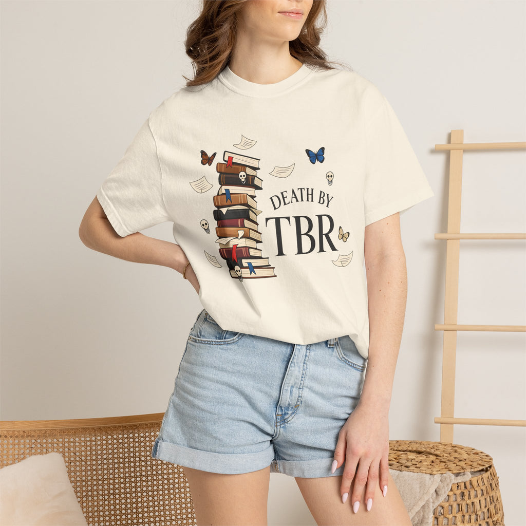 Death by TBR Book Stack T-Shirt — Reader Gift Graphic Tee