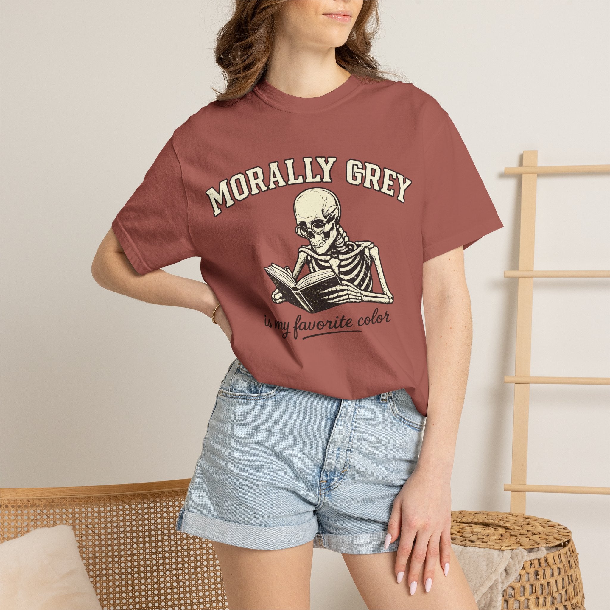 Morally Grey Skeleton Tee — "Morally Grey is My Favorite Color" Graphic T-Shirt
