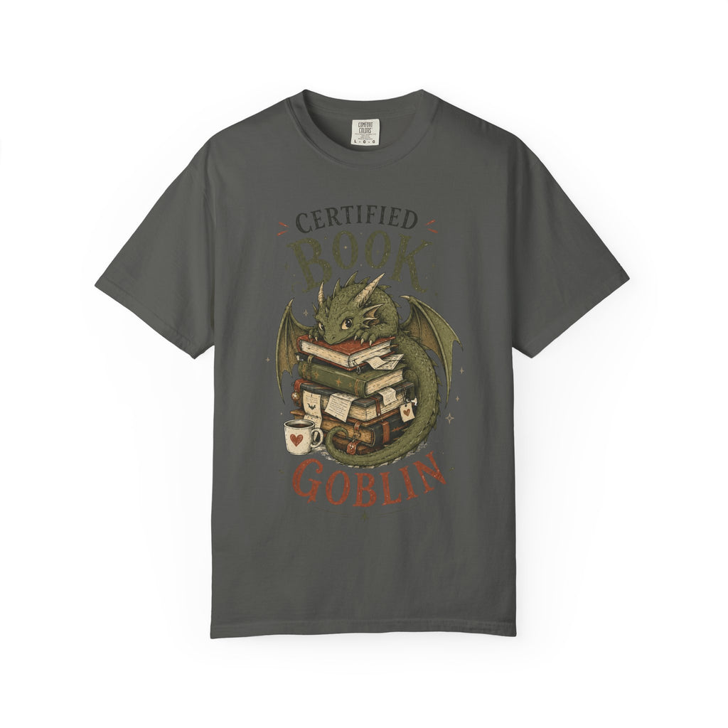 Certified Book Goblin T-Shirt — Cute Dragon Reading Graphic Tee for Book Lovers