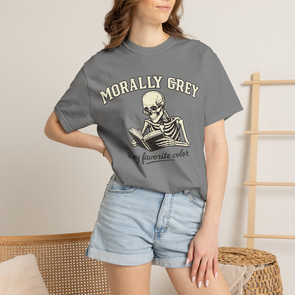 Morally Grey Skeleton Tee — "Morally Grey is My Favorite Color" Graphic T-Shirt