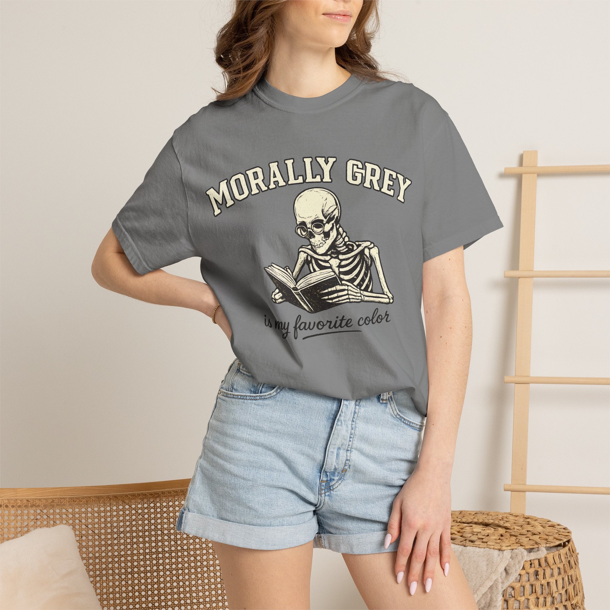 Morally Grey Skeleton Tee — "Morally Grey is My Favorite Color" Graphic T-Shirt