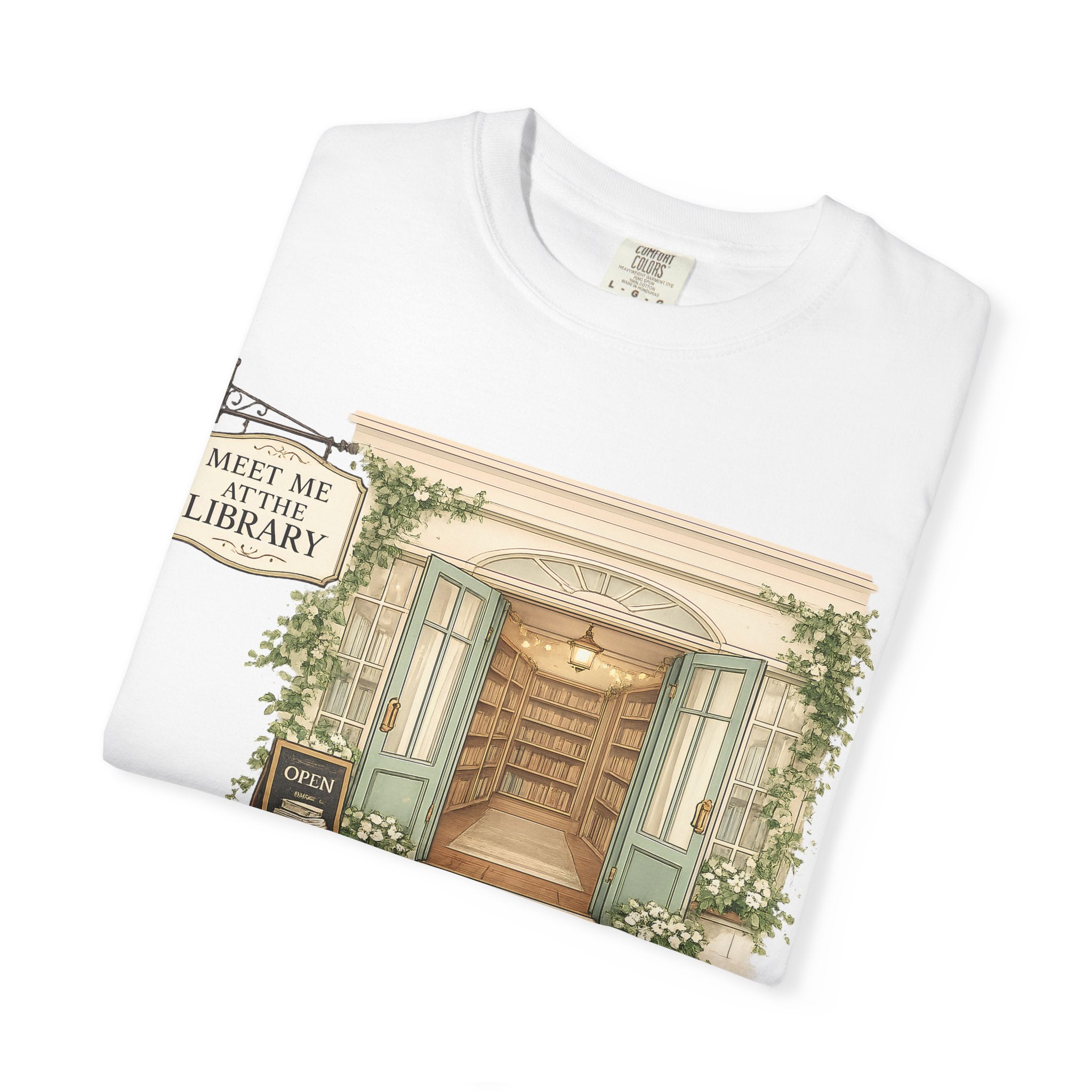Meet Me at the Library T-Shirt — Cozy Bookshop Illustration Tee