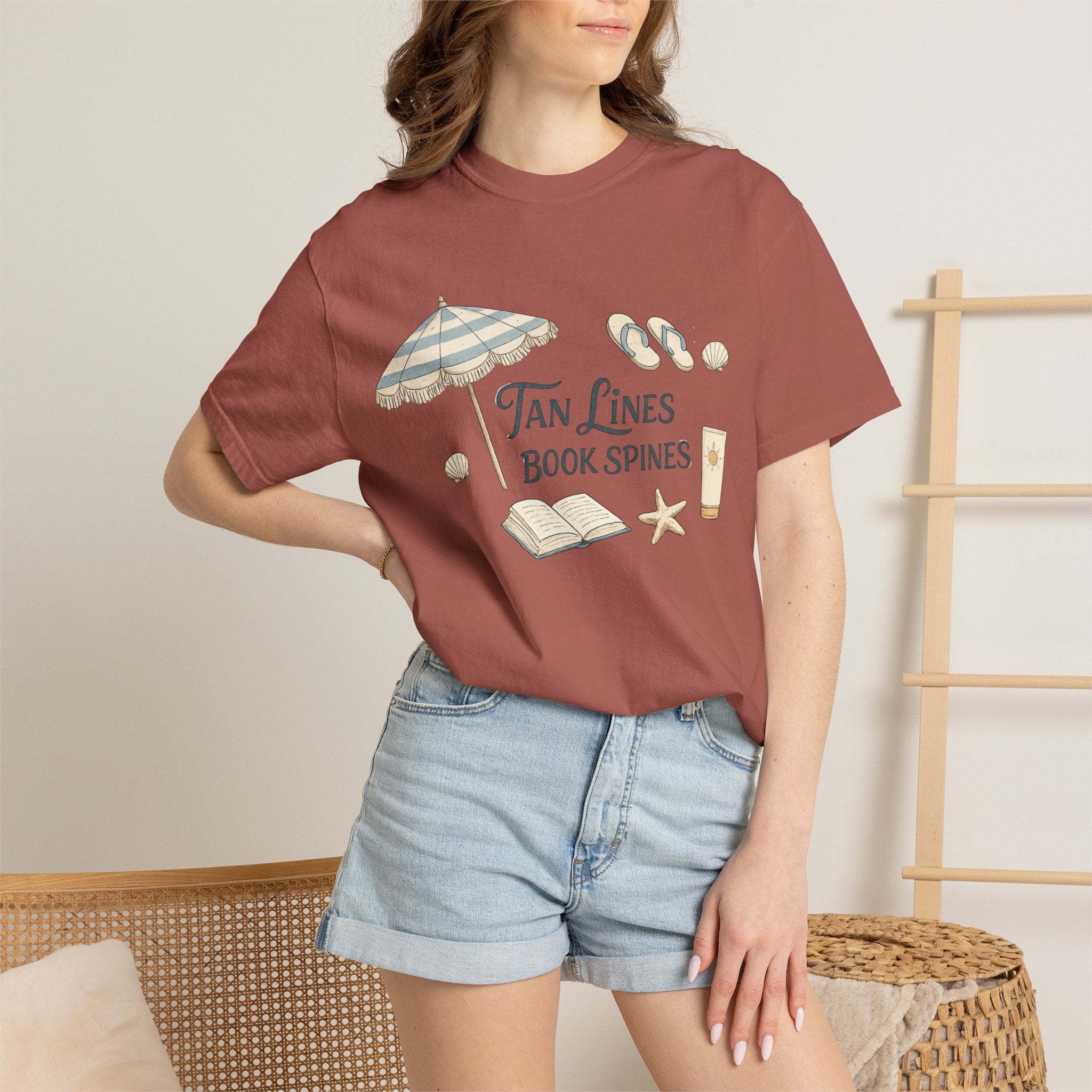 Beach Reading T-Shirt — "Tan Lines, Book Spines" Summer Graphic Tee