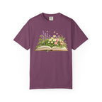 Floral Open Book T-Shirt — Botanical Reading Tee for Gardeners & Book Lovers