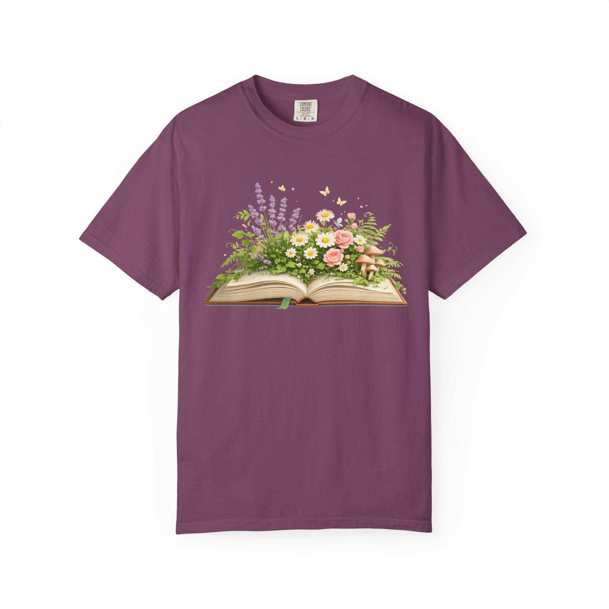 Floral Open Book T-Shirt — Botanical Reading Tee for Gardeners & Book Lovers