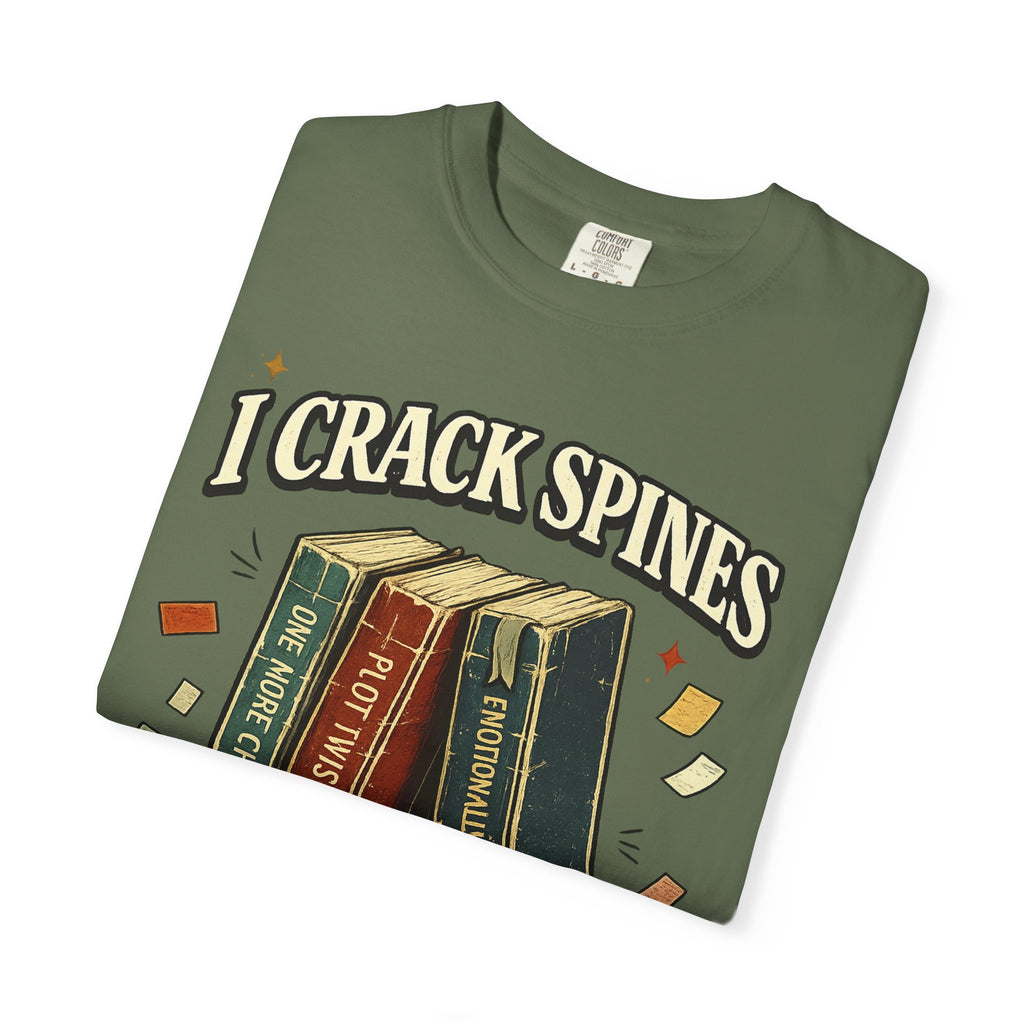Book Lover T-Shirt — "I Crack Spines and I'll Do It Again" Vintage Stack Graphic