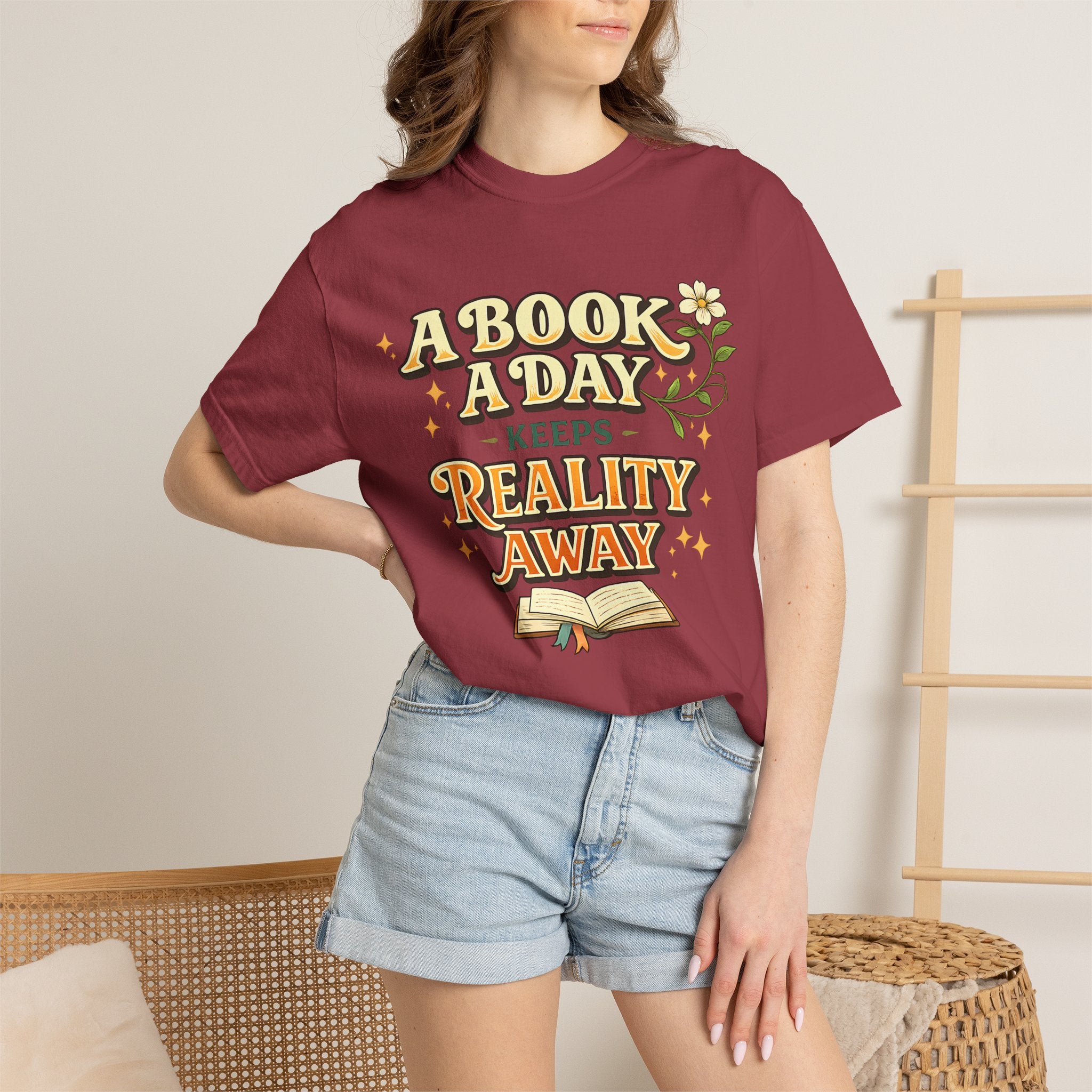 T-Shirt — “A Book A Day Keeps Reality Away” Vintage Reading Tee