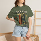 Book Lover T-Shirt — "I Crack Spines and I'll Do It Again" Vintage Stack Graphic