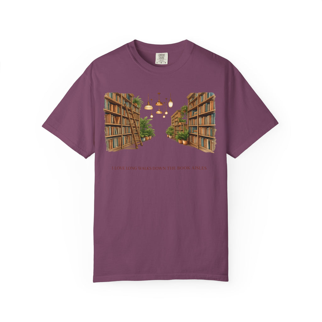 Book Nook T-Shirt — 'I Long Long Walk Down The Book Aisles' Literary Tee