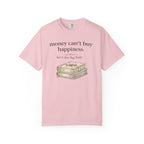 T-Shirt — "Money Can't Buy Happiness, But It Does Buy Books" Vintage Stack Graphic