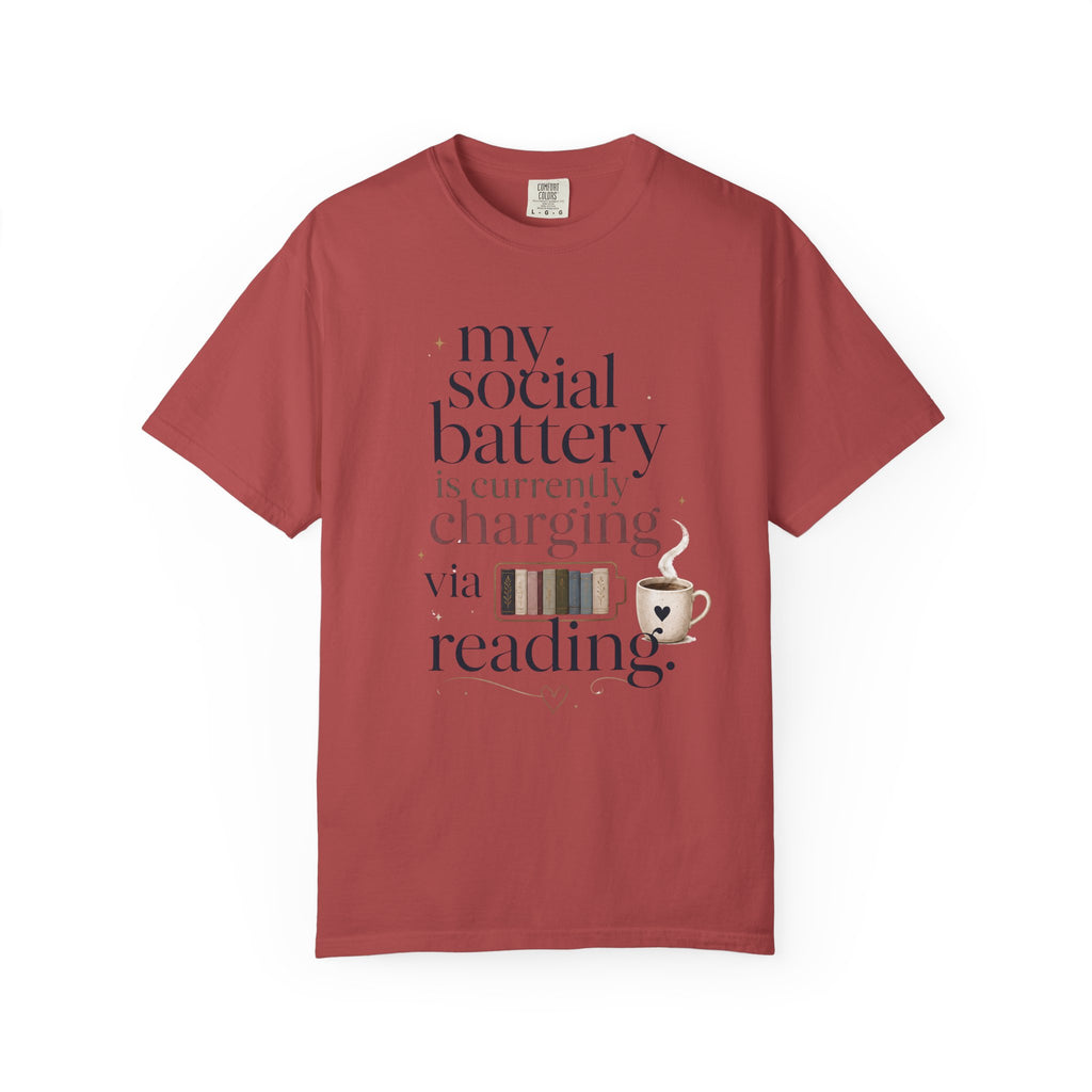 Reading Recharge T-Shirt — "My Social Battery Is Currently Charging via Reading" Booklover Tee