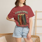 Book Lover T-Shirt — "I Crack Spines and I'll Do It Again" Vintage Stack Graphic