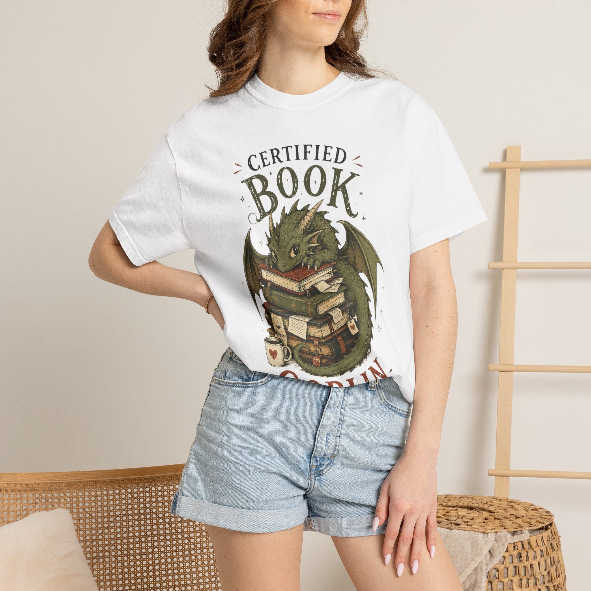 Certified Book Goblin T-Shirt — Cute Dragon Reading Graphic Tee for Book Lovers