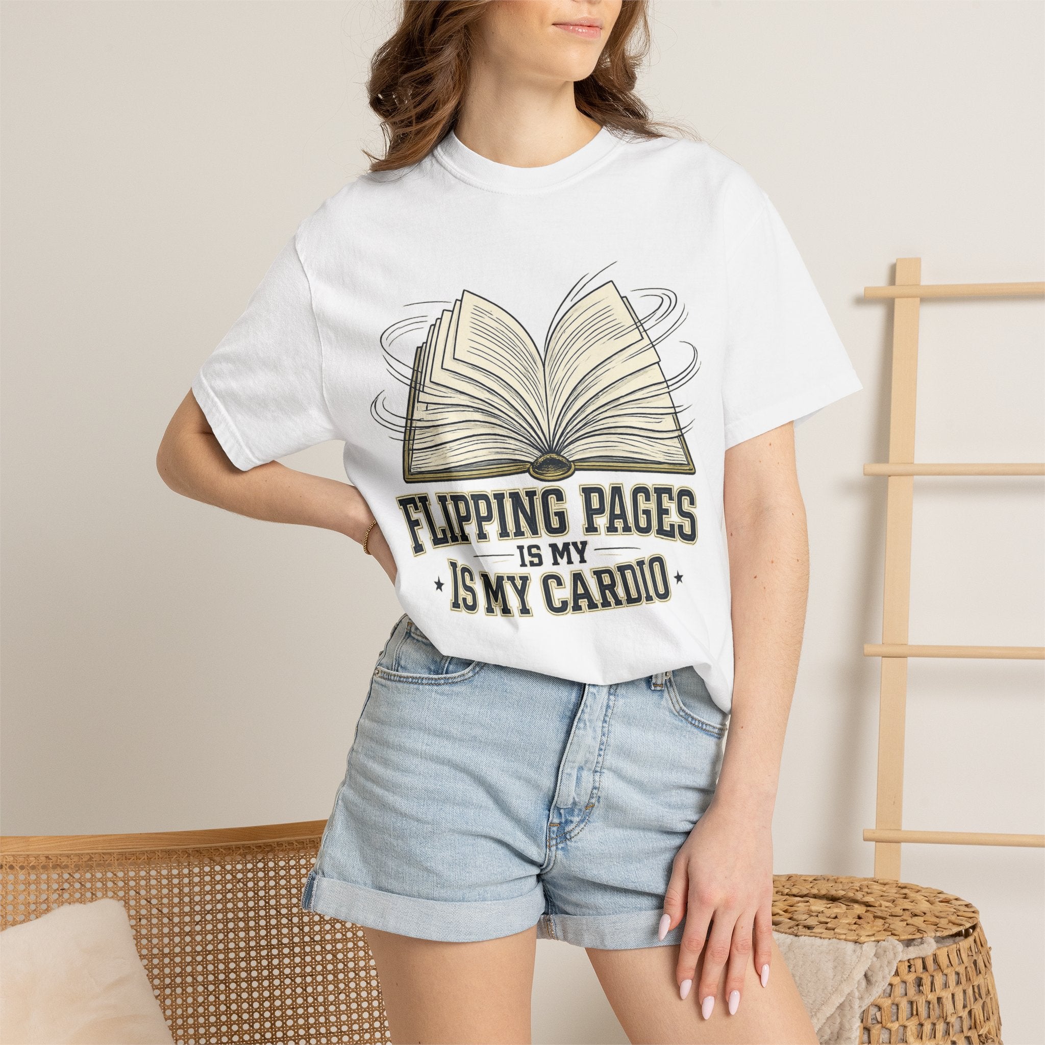 Book Lover T-Shirt — "Flipping Pages Is My Cardio" Graphic Tee