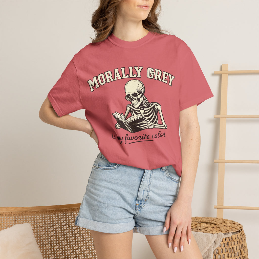 Morally Grey Skeleton Tee — "Morally Grey is My Favorite Color" Graphic T-Shirt