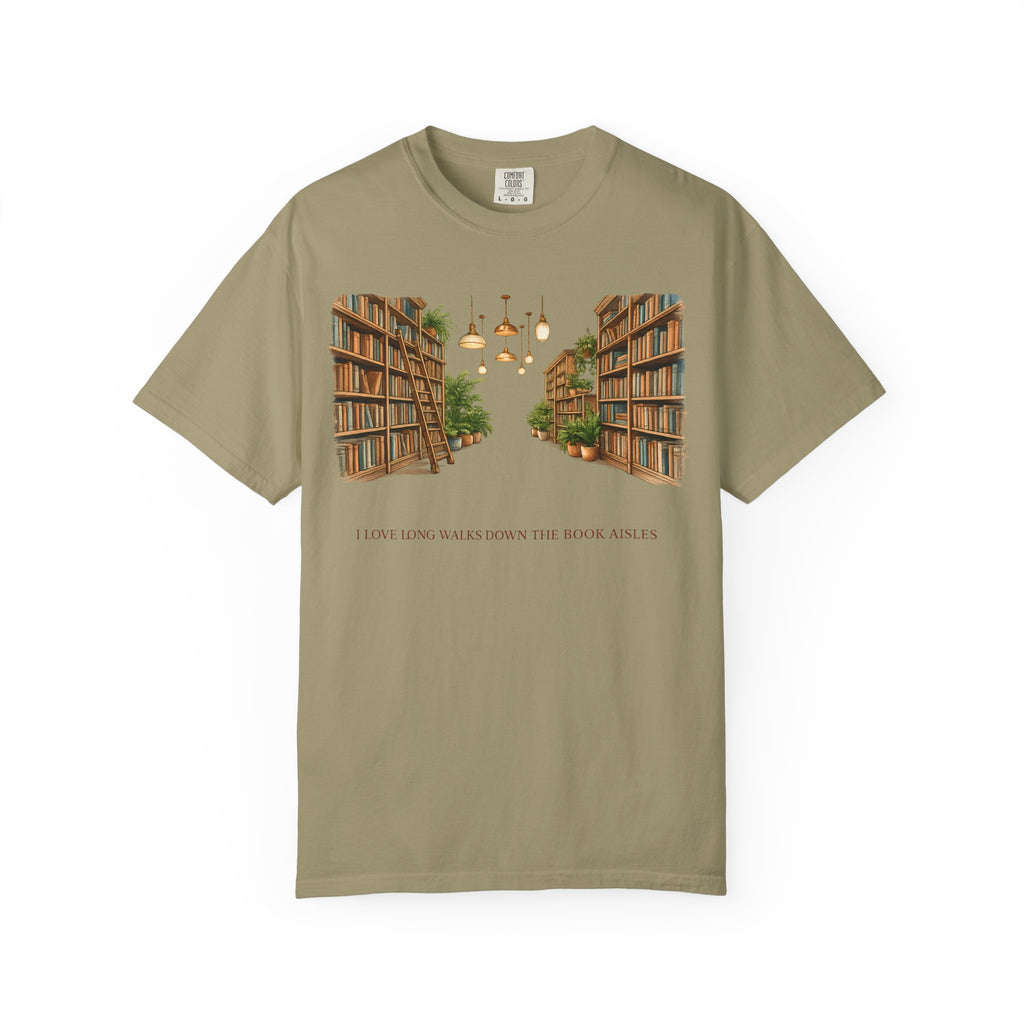 Book Nook T-Shirt — 'I Long Long Walk Down The Book Aisles' Literary Tee