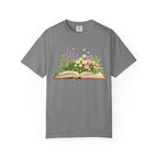 Floral Open Book T-Shirt — Botanical Reading Tee for Gardeners & Book Lovers
