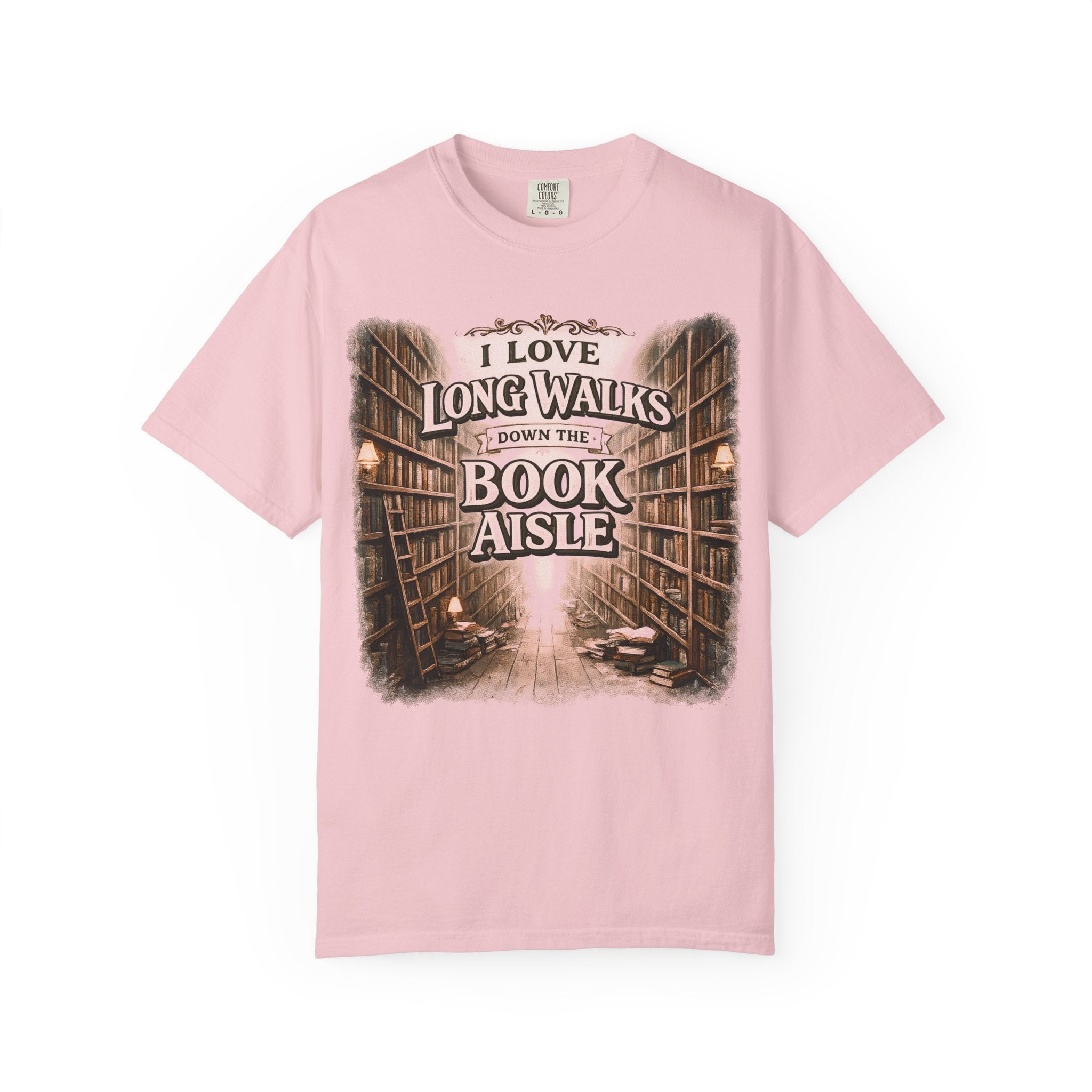 T-Shirt — "I Love Long Walks Down the Book Aisle" Literary Graphic Tee