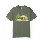 Floral Open Book T-Shirt — Botanical Reading Tee for Gardeners & Book Lovers