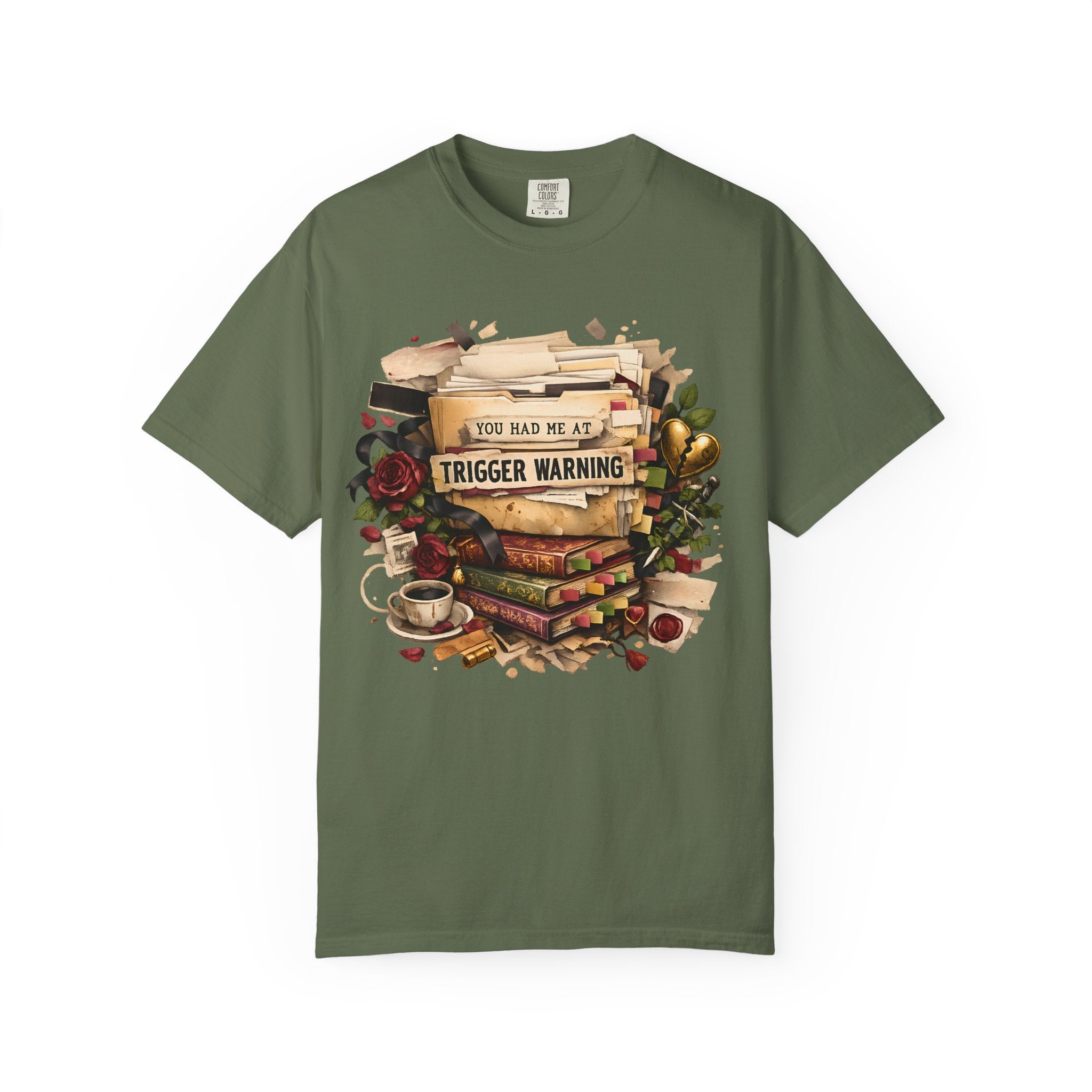 Book Lover T-Shirt — "You Had Me at Trigger Warning" Vintage Stack Design